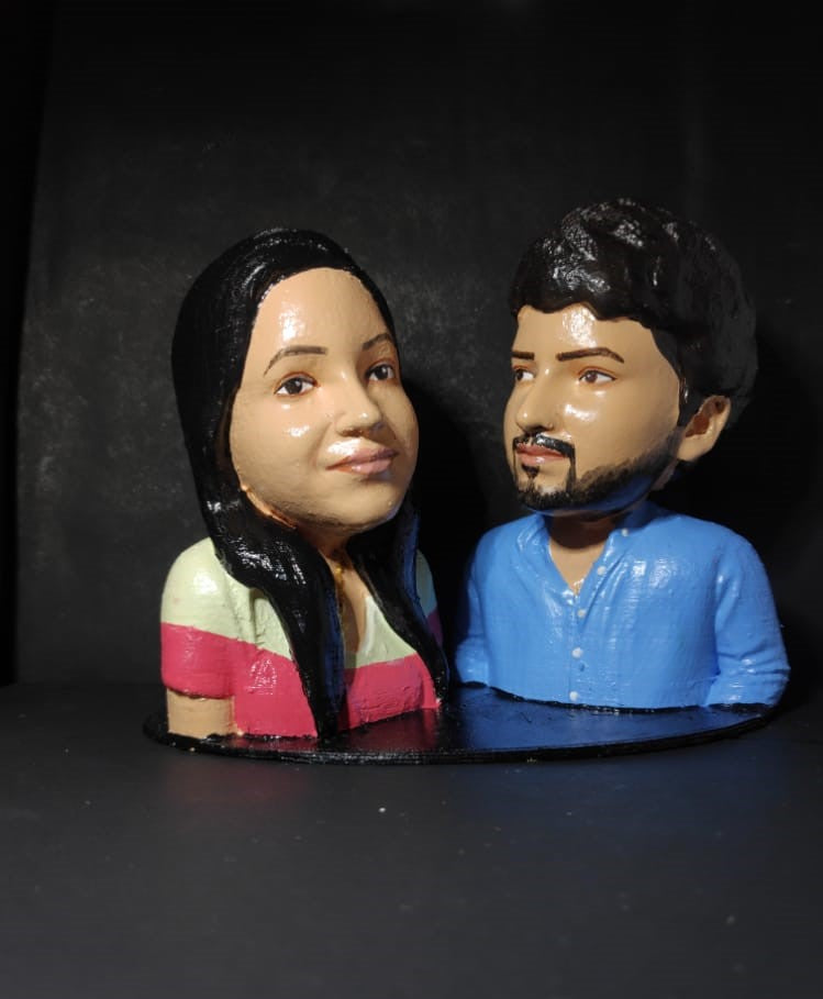 Personalized Couple Half Bust 3d Miniature - Best Gift For Couple.