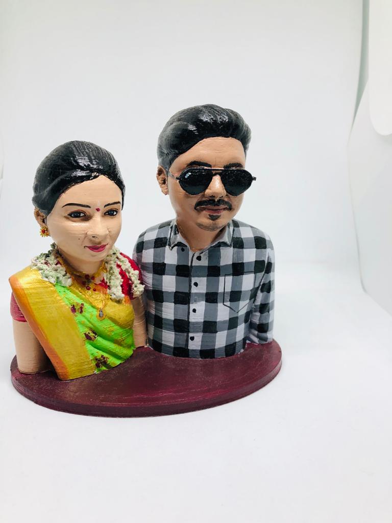 Personalized Couple Half Bust 3d Miniature